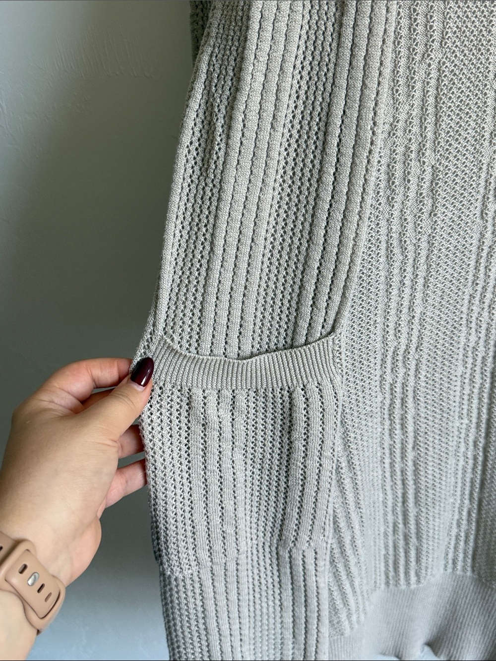 united states sweaters Long Open-Front Cardigan - Cream/Taupe - Picture 4 of 6